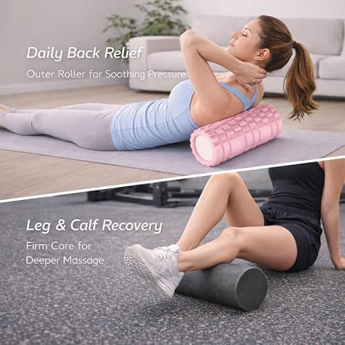 2 in 1 Foam Roller, Back Roller Foam For Back Pain, Muscle Roller Stick,Spiky columna de masaje Textured Deep Massage Roller with Smooth Style Roller High Density Roller for Exercise and Recovery（Pink） thumbnail 5