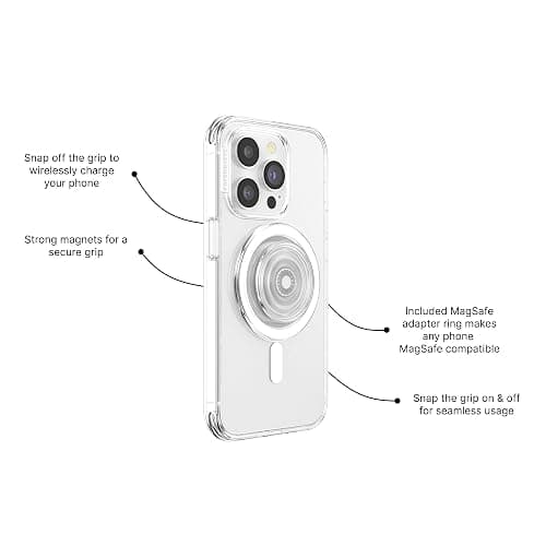 PopSockets Phone Grip for MagSafe with Kickstand, Magnetic Stand, Swappable Top, Secure Hold for iPhone MagSafe Cases, Phone & Tablet Grip - Clear thumbnail 2