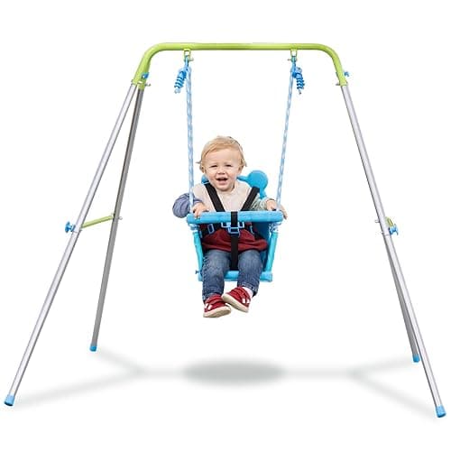 Sportspower My 1st Toddler Swing - Heavy-Duty Baby Indoor/Outdoor Swing Set with Safety Harness, Blue, 52"L x 55"W x 47"H - Blue