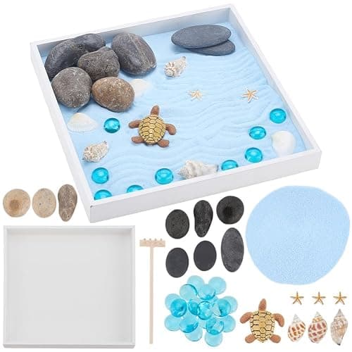 WEBEEDY Sea Turtle Zen Garden Kit for Desk Japanese Garden Kit,Mini Desktop Zen Decor with Wooden Tray,Sand,Tools for Home Office Relaxation Meditation Gift,Square(7.9x7.9/20x20cm) - Image 1