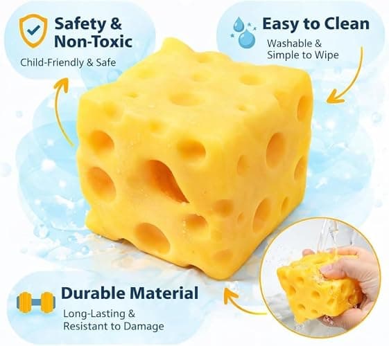 Yellow Cheese Squishy Slow Rising, Squishy Squeeze Cheese Block, Soft Novelty Toy, Stress Balls for Adults Rebounding Sensory Squishys Cheese (2.16in) thumbnail 4