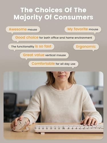 SABLUTE MAM3 Ergonomic Mouse, Rechargeable Wireless Vertical Mouse with 4 Adjustable DPI for Small/Medium Hands, Dual-Device Connectivity for Computer/PC/Laptop,Bluetooth Mouse for Window,Mac OS,Beige thumbnail 9