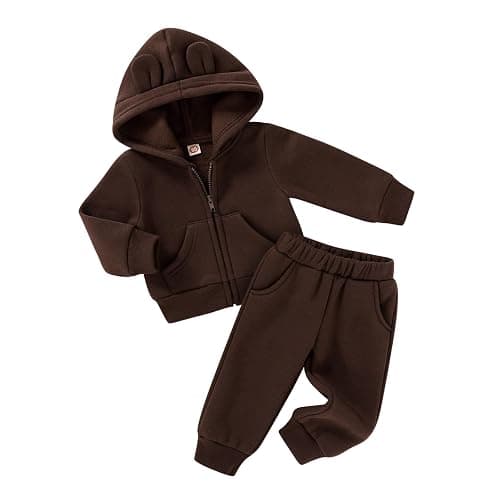 Happy Town Baby Clothes for Girls Boys Clothes Solid Color Zipper Hoodie and Pants Set Infant Fall Winter Outfits - Image 1