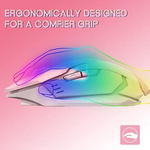 VEGCOO Pink Wireless Gaming Mouse, Silent Click Wireless Mouse with Colorful RGB LED Lights, Rechargeable Computer Mice with Side Buttons and 3 Level DPI, for Laptop and Desktop thumbnail 4