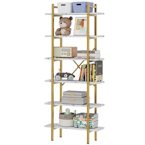 Azheruol 6 Tiers Bookshelf Organizer White Faux Marble Shelf,Modern Open Display Storage Bookcase, and Metal Bookshelf Standing Storage Shelf Tall Shelving Units for Home Office Study thumbnail 8