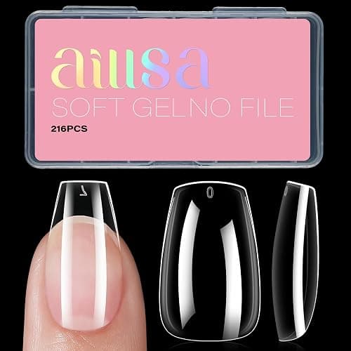 AILLSA Short Coffin Nails Clear Full Cover Nail Tips Medium Gel Fake Nails Tips for DIY Press on Nail Extension, 216PCS 12 Sizes False Acrylic Preshaped Gelly Soft Nail Tip for Women - Image 1