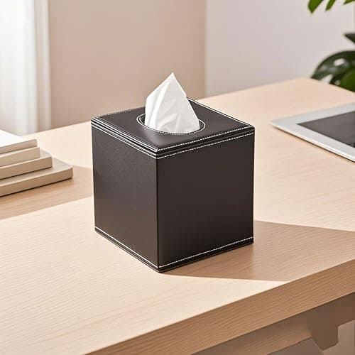 KINGFOM Quadratisch Taschentuchbox, PU Leder Kosmetiktücher Box Tücherbox | Tissue Box für Auto Büro Badezimmer Schlafzimmer (Braun) thumbnail 2