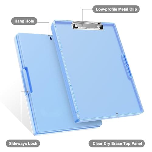 Piasoenc Clipboard with Storage, 8.5 x 11 Clip Boards with 2 Storage Case and A4 Paper Folder, Clear Dry Erase Top Panel, Heavy Duty Plastic, Folio & Side Opening, for Nurses, Teacher, Lawers, Blue thumbnail 8