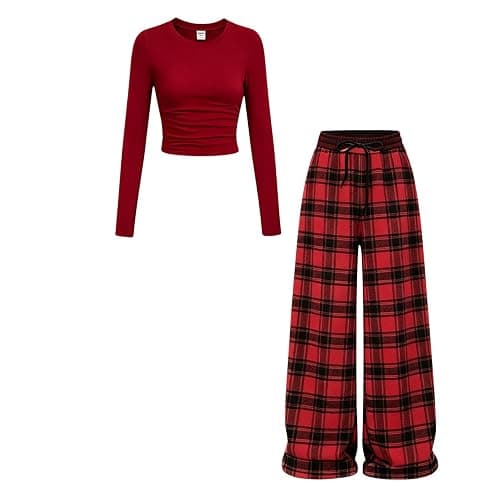 Voxikodex Girls Clothes 2 Piece Long Sleeve Shirt & Plaid Pants Teen Girls Fall Outfits 9-16Y - Image 1