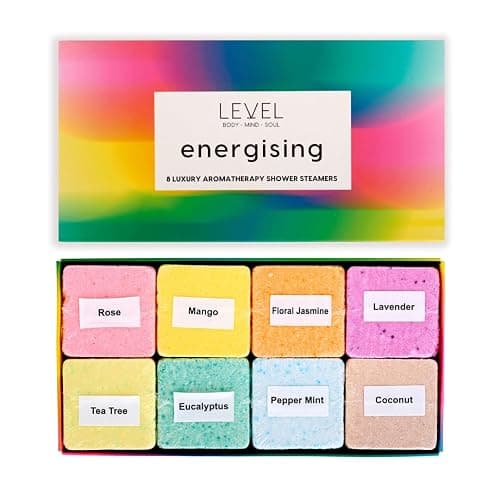 Level Body Mind Soul - Aromatherapy Shower Steamers - Energising, 8 Pack - Birthday Gifts for Women - Shower Bombs with Multiple Fragrances - Self Care Relaxation, Body Restore, Sinus Relief Vapour thumbnail 2