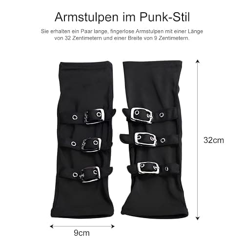 1 Paar Fingerlose Handschuhe, Punkhandschuhe,Hip-Hop-Persönlichkeitshandschuhe, Partykleid-Handschuhe,Goth Arm Ärmel, Armstulpen, für Halloween, Party, Hip Hop, Cosplay, für Damen und Herren thumbnail 2