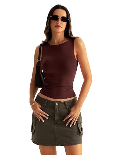 Eachyes Womens Boat Neck Seamless Tank Tops Sleeveless Slim Fitted Shirts | Double Layered Chest, Not Built-in Bra, Buttery-soft Fabric, High Neck, Going Out, Daily Wear, Work, Beach Vacation Clothes thumbnail 4