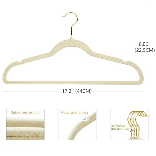 ManGotree Velvet Coat Hangers with 360° Swivel Gold Hook, Non-Slip Felt Suit Hangers, Slim Space Saving Clothes Hanger for Jacket, Sweater, Shirt, Dress, Pants (36 Pack, Beige) thumbnail 3