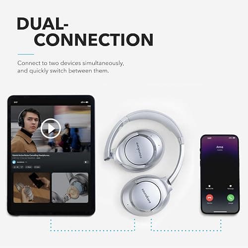 Soundcore Anker Life Q20 Hybrid Active Noise Cancelling Headphones, Wireless Over Ear Bluetooth Headphones, 60H Playtime, Hi-Res Audio, Deep Bass, Memory Foam Ear Cups, Travel, Office, Micro Charging thumbnail 3
