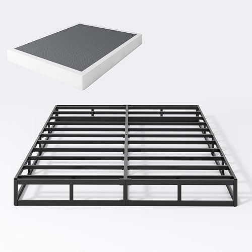 SHLAND Queen Box Spring 7 Inch Low Profile Queen Size Bed Base, 3000 lbs Black Heavy Duty Metal Mattress Foundation with Easy Clean Fabric Cover, Easy Assembly - Image 1