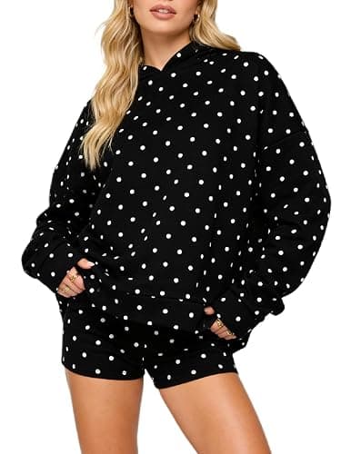 Morlaeley Women Polka Dot Hoodie Shorts Set Long Sleeve Oversized 2 Piece Sweat Set Casual Y2k Sweatshirt Matching Sets - Image 1