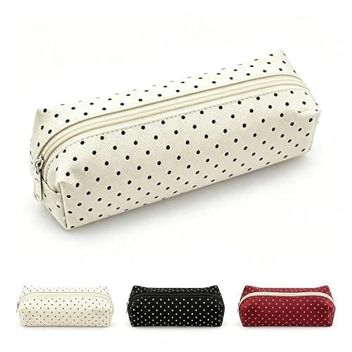 JENNYEAH Cute Polka Dot Pencil Case Aesthetic Pencils Pouch, Beige 1Pcs | Y2K Pencil Case Polka Dot, Slim Soft Pencil Pouch for Stationery Supplies & Daily Use. - Image 1