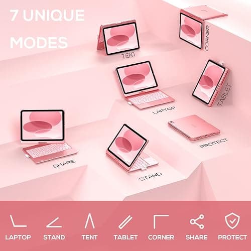 typecase Touch iPad 11th 10th Generation Case with Keyboard (11" 2025, A16 & 10.9" 2022) – 360° Rotatable, 11-Color Backlit, Multi-Touch Trackpad, Pencil Holder, Thin & Light – Rose Gold thumbnail 5