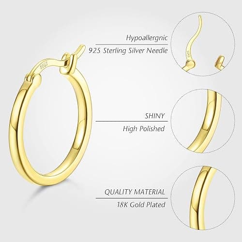 Hayoso 18K Gold Plated Hoop Earrings - 925 Sterling Silver Hoop Earrings Womens Hypoallergenic Hoops | Square Tube Hoop Earrings for Women 15mm/ 20mm /30mm /40mm thumbnail 5