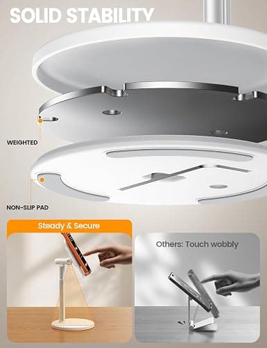 Lamicall Phone Tablet Stand for Desk - White Desktop Holder for iPad Kindle | Height Adjustable Sturdy Stand for Desk, Kitchen Counter & Office Accessories, Fits iPhone Tablets Tab Switch, 4-10" thumbnail 4