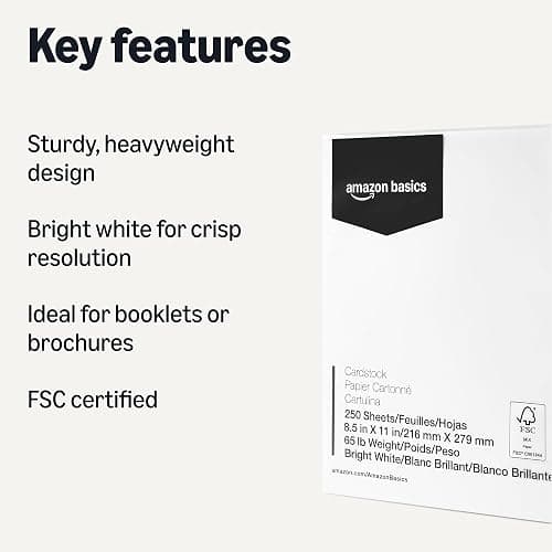 Amazon Basics Cardstock Paper, 8.5" x 11", 65 lb/176 gsm, 96 Bright, White, 250 Sheets thumbnail 2