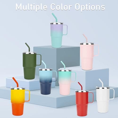 Sursip 24 oz Insulated Cup with Handle, Double Wall Vacuum Stainless Steel Tumbler with Straw and 2 Lids, For Cold/Hot Drinks, Coffee Travel Mug for Car/Home/Office/Party/Camping (Pink-1 Pack) thumbnail 7