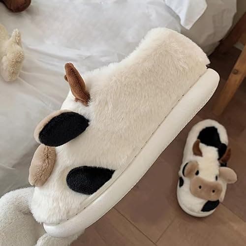 XIXITIAO Slippers For Women,Cow Slippers,Womens Fuzzy Slippers,Cute Animal Cartoon Fluffy Plush House Slippers For Women Men Indoor thumbnail 5