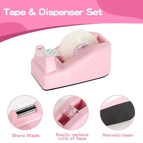 Office Desk Accessories, Pink Office Supplies Set Desk Accessories for Women, Cute Office Supplies with Stapler, Mini Stapler, Staple Remover, Tape, Clips, Scissor and Tabs, Stationary Set for Student thumbnail 5