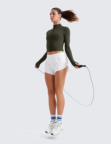 CRZ YOGA Butterluxe Cropped Athletic Jackets for Women - Full Zip Up Track Tops with Thumb Holes Pockets thumbnail 3