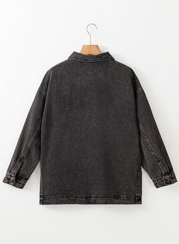 Sidefeel Women's Jean Jacket Oversized Boyfriend Button Up Long Sleeve Split Zimbaplatinum Denim Jackets thumbnail 5