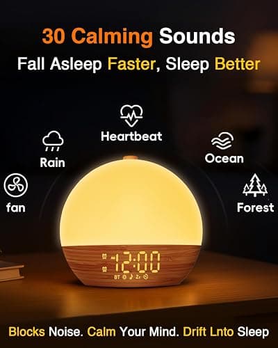 Sunrise Alarm Clock with Sound Machine - Wake Up Light, Wood Grain, Bluetooth, Dual Digital Alarm Clocks for Bedrooms, Adjustable Brightness, 30 Sleep Sounds, White Noise Machine for Baby & Adults thumbnail 5