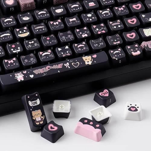 TYRIXKI PBT Keycaps 142 Keys Cute Keycaps Dye-Sublimation Black Cat Keycap Mao Profile Custom Keycap for Cherry Gateron MX Swithes Mechanical Keyboards thumbnail 7