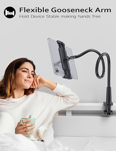 Tryone Gooseneck Tablet Holder Stand for Bed Adjustable Flexible Arm Tablets Mount Clamp on Table Compatible with iPad Air Mini | Galaxy Tabs | Kindle Fire | Switch or Other 4.7-10.5" Devices thumbnail 3