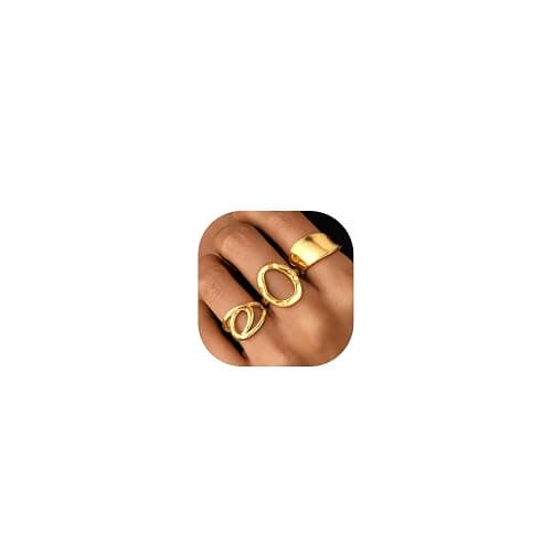 ZOERAY Chunky Gold Rings for Women Non Tarnish Trendy 14k Gold Plated Adjustable Signet Band Stackable Thumb Ring Set Open Twist Dome Statement Stacking Rings Jewelry Gifts for Women Size 5-10 - Image 1
