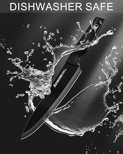Astercook Knife Set, Kitchen Knife Set with Built-in Sharpener Block, Dishwasher Safe, 15 Pieces German Stainless Steel Knife Block Set, Black thumbnail 7