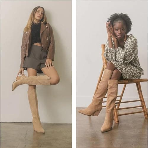 MeiLuSi Womens Knee High Boots Pointed Toe Suede Boots Chunky Heel Faux Slouchy Shoes Tall Fall 2025 Side Zipper thumbnail 8