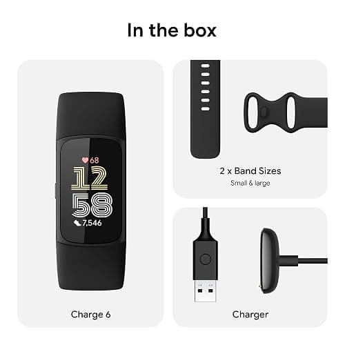 Fitbit Charge 6 Fitness Tracker with Google apps, Heart Rate on Exercise Equipment, 6-Months Premium Membership Included, GPS, Health Tools and More, Obsidian/Black, One Size (S & L Bands Included) thumbnail 8