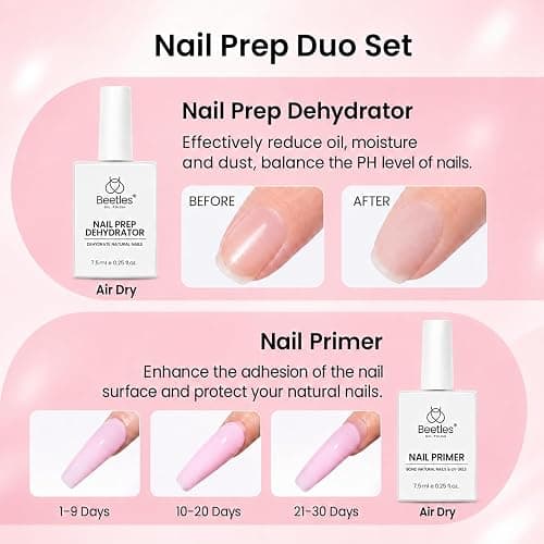 Beetles Tipex Instant Apex Nail Tips Kit, Long Square, 224pcs 16 Sizes | With Dehydrator & Primer, Thicker, Reinforced Apex for Long-Lasting Wear, 20g Solid Nail Glue, Mini UV Lamp, Base & Top Coat thumbnail 5