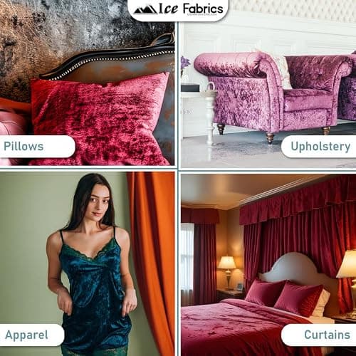 Ice Fabrics Stretch Crushed Velvet Fabric by The Yard - 60/62" Wide Soft Velvety Fabric for Sewing Apparel, Upholstery, Curtains & Decor - 250 GSM - 20% Vertical Stretch - Red - 2 Yards thumbnail 4
