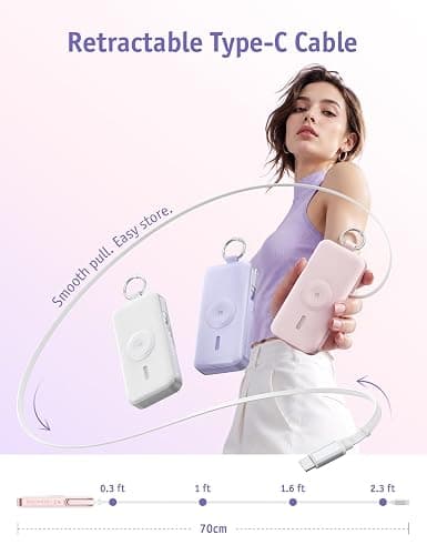 RORRY CharmGo Portable Charger 3 in 1 iPhone Power Bank for Apple 12000mAh | Built-in Retractable Cable Fast Charging Travel Keychain Battery Pack for Apple Watch /iPhone Air/17/16/15/14/13/12 thumbnail 4