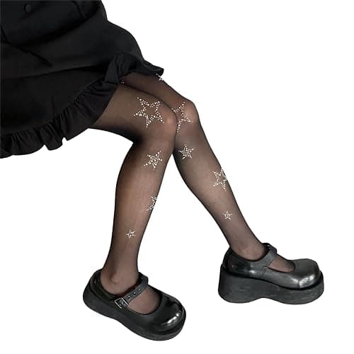 SLITHICE Women's Fishnet Stockings Sparkly Rhinestone Tights Black Glitter Fishnets thumbnail 4
