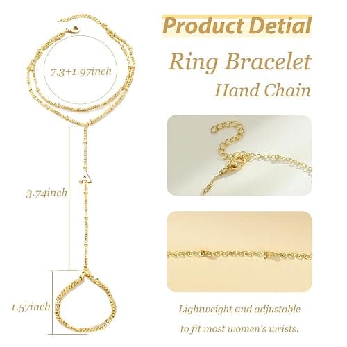 Hand Chain Bracelet for Women Dainty Gold Initial Bracelets Ring Bracelet Hand Chain Hand Jewelry Christmas Gifts for Women Trendy 2025 thumbnail 6