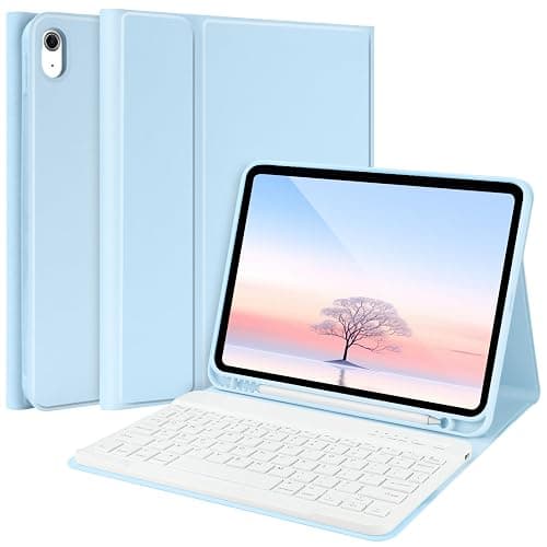 TQQ for iPad 10th Generation Case with Keyboard (10.9", 2022),iPad Keyboard Case for 10.9" 10th Gen, Detachable - Pencil Holder - Flip Stand Cover - Keyboard Case for iPad 10th Gen 10.9 inch 2022 Blue - Image 1
