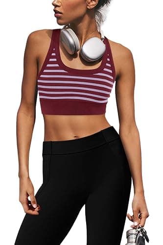 Yanekop Womens Yoga Sports Bra Longline Striped Workout Bras Supportive Scoop Neck Racerback Crop Athletic Tank Tops thumbnail 2