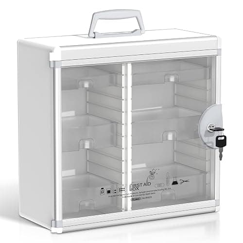Glosen Lockable Medicine Cabinet with 6 Removable Trays, Wall Mounted & Portable Locking Medicine Cabinet Organizer with Key Lock for Home, Bathroom, Office - Aluminum Frame(15.63 * 6.5 * 15.43Inch) - Image 1