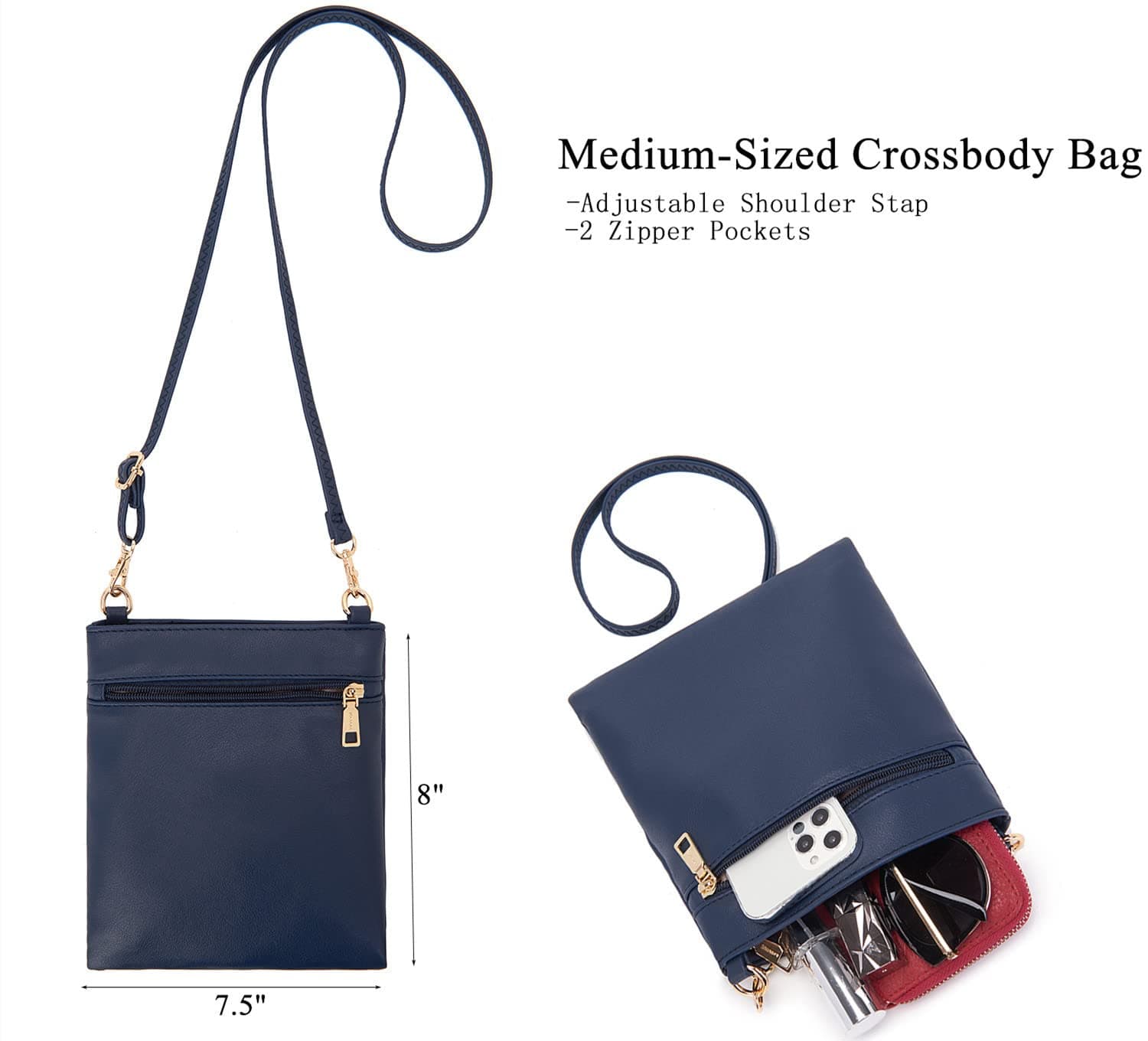 Large Crossbody Bags Ladies Shoulder Handbags Purse and Wallet Set for Women Totes Hobo Purses - 3pcs/Set Navyblue thumbnail 3