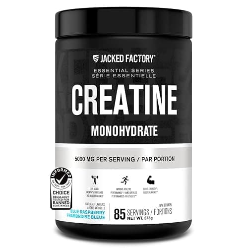 Jacked Factory Creatine Monohydrate Powder 425g - Canadian-Owned Informed Choice Certified Supplement for Increased Muscle Mass*, Improved Strength Power & Performance** - 85 Servings, Blue Raspberry - Image 1