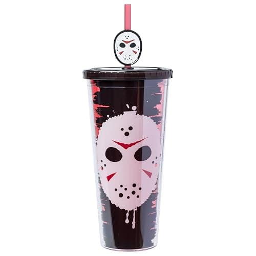 Silver Buffalo Friday the 13th Horror, Plastic Cold Cup, 24oz | Includes Lid and Straw Topper, 0.71 Liters - Image 1