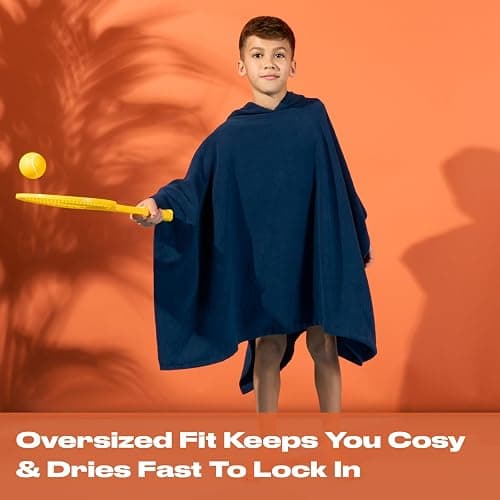 Brentfords Kids Towel Poncho Short Sleeve Quick Dry Absorbent Hooded Towels for Kids Beach Swim Childrens Travel Wrap Changing Robe Holiday Spa Pool Dry Oversized Swimming Towel, Navy thumbnail 2