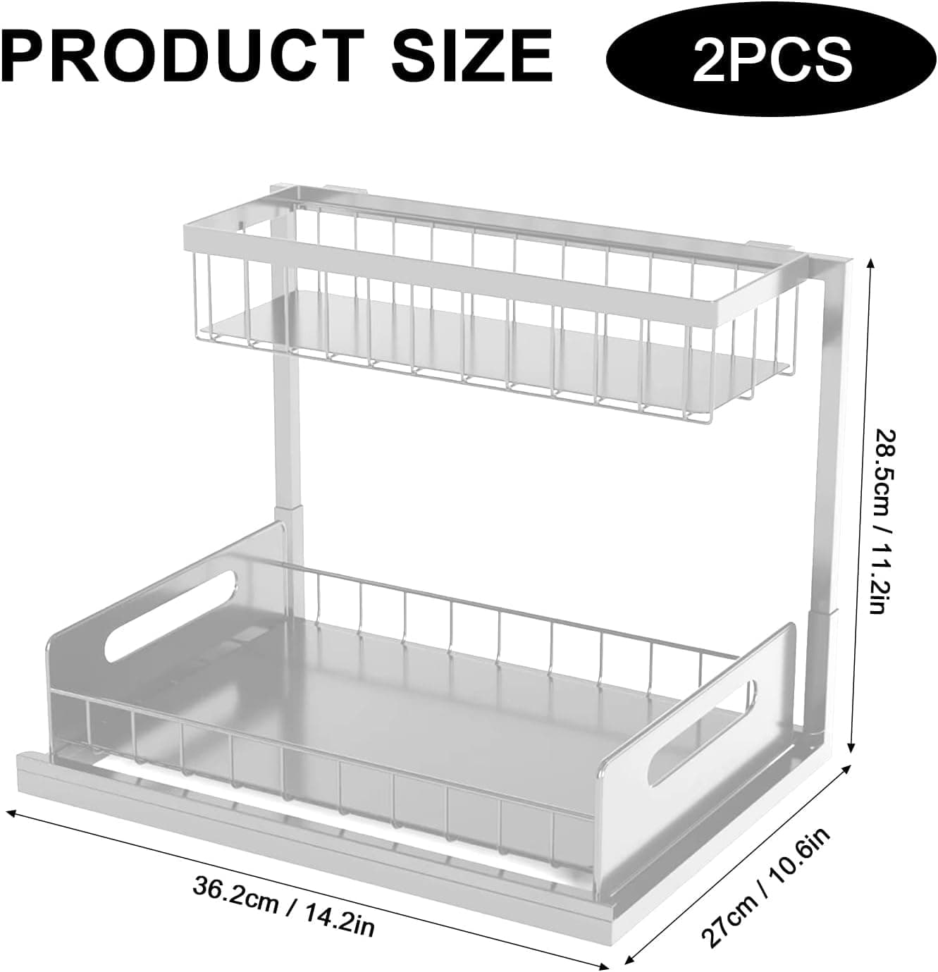 Under Sink Organizer, 2 Tier Slide Out Cabinet Storage Shelves, Multi-Purpose Metal Oragnizer for Home,Kitchen,Bathroom (White) thumbnail 2